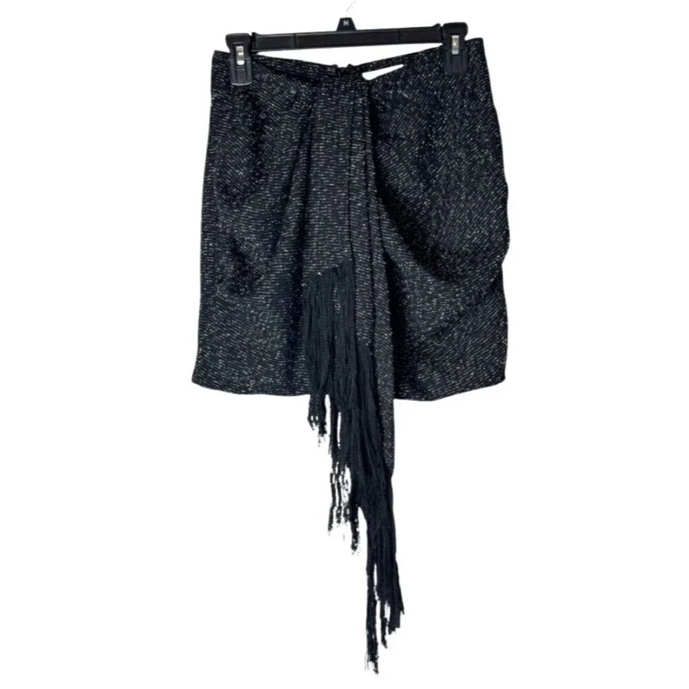 House Of CB‎ Skirt Women Small Black Tweed Draped Fringe Mini Sexy Preppy - Picture 2 of 10